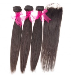 DHL Free Shipping Straight Human Hair Wefts with Free Part 4x4 Lace Closure